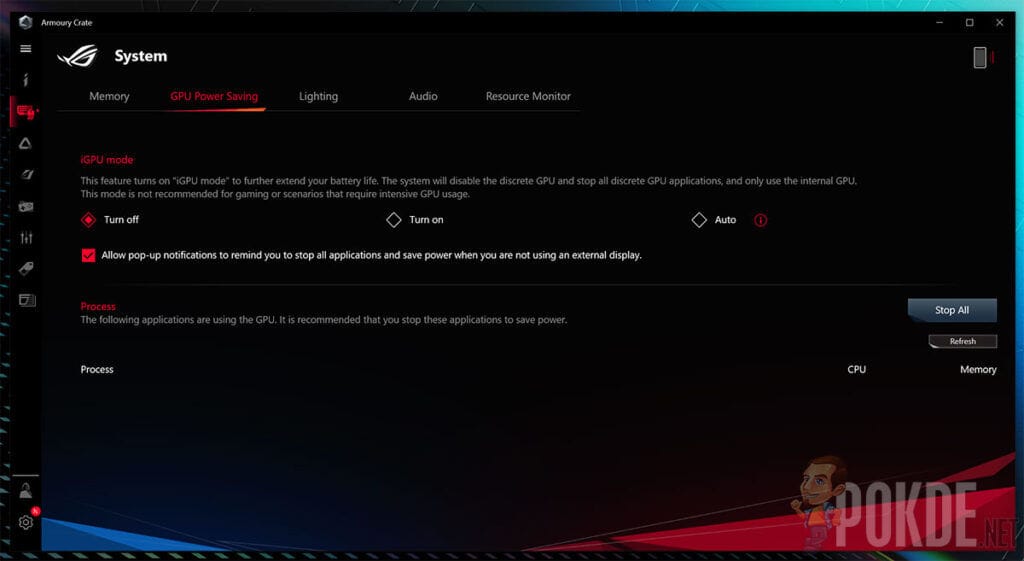 ASUS ROG Zephyrus M16 Review — unleashing the Amped up Tiger - 51 ROG Zephyrus M16 review Armoury Crate iGPU Mode
