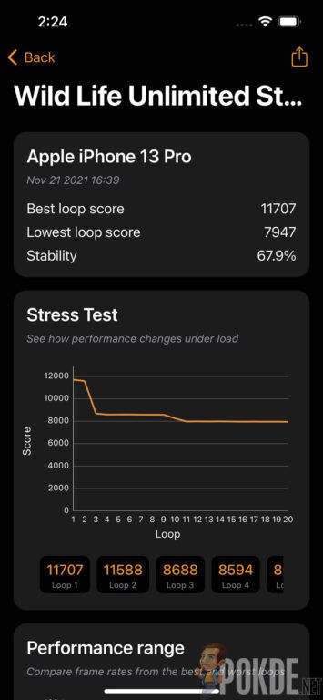 iPhone 13 Pro Review 3DMark Wild Life Unlimited Stability