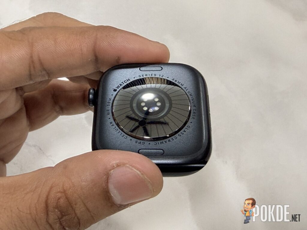 Apple Watch Series 12 Review - Health First, Finally Fun - 34 Apple Watch Series 12 back sensor array from another angle