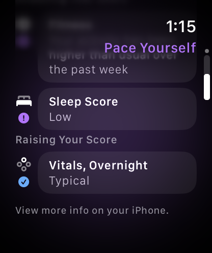 Apple Watch Series 12 Review - Health First, Finally Fun - 47 Apple Watch Series 12 Readiness showing a Low sleep score and Typical overnight vitals